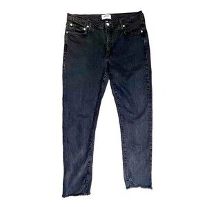 AGOLDE Jeans Toni Mid-Rise Straight Black Frayed Hem Size 30